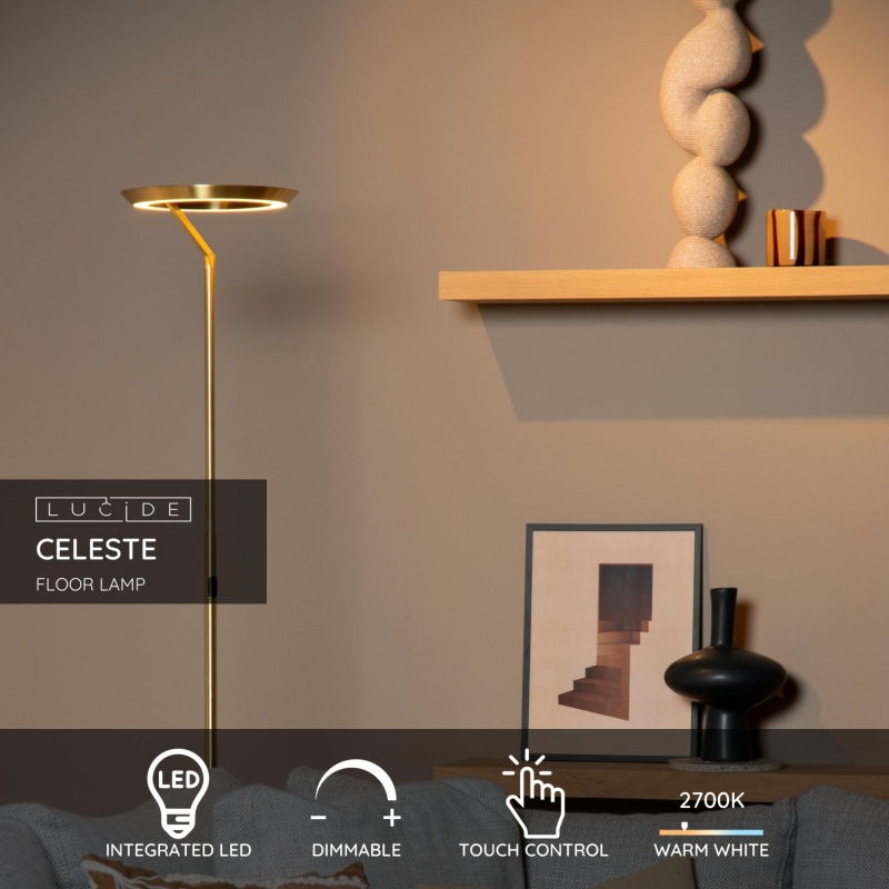 Lucide CELESTE - Stojacia lampa - Ø 28 cm - LED Rozm. - 1x24W 2700K - Matt Gold / Mosadz